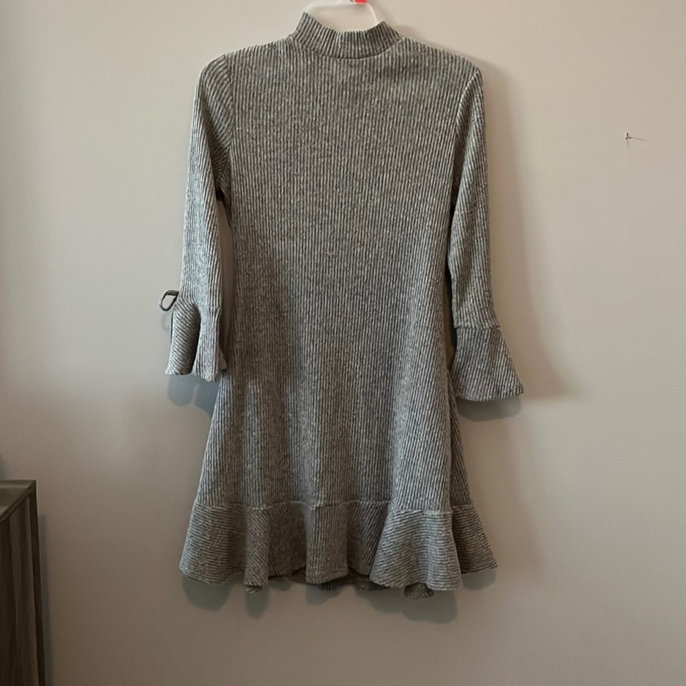 LC Lauren Conrad Small Tan sweater dress with bell sleeves and accent bows.